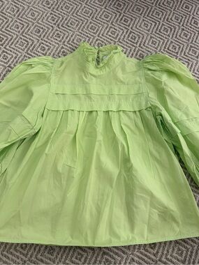 HUNTER BELL Lime Green Puff Sleeve Ruffle Yoke Top